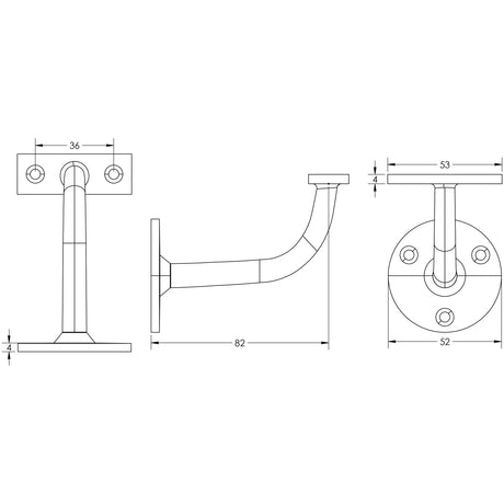 Technical drawing of of Frelan - Jedo Zinc Handrail Brackets 80mm Polished Chrome Sku. JV95BPC