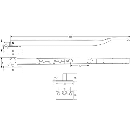 Technical drawing of of Frelan - Modern Lockable Casement Stays 250mm White Sku. JW77LWH