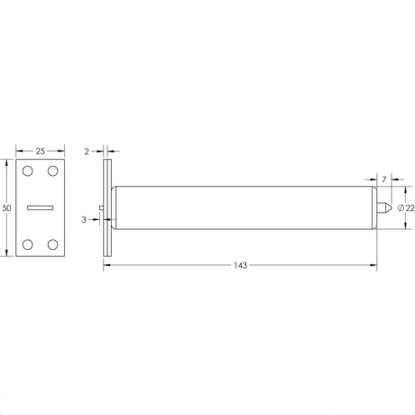 Technical drawing of of Frelan - Jedo Concealed Door Closer with Rectangular Plate 140mm Satin Chrome Sku. JW900SC