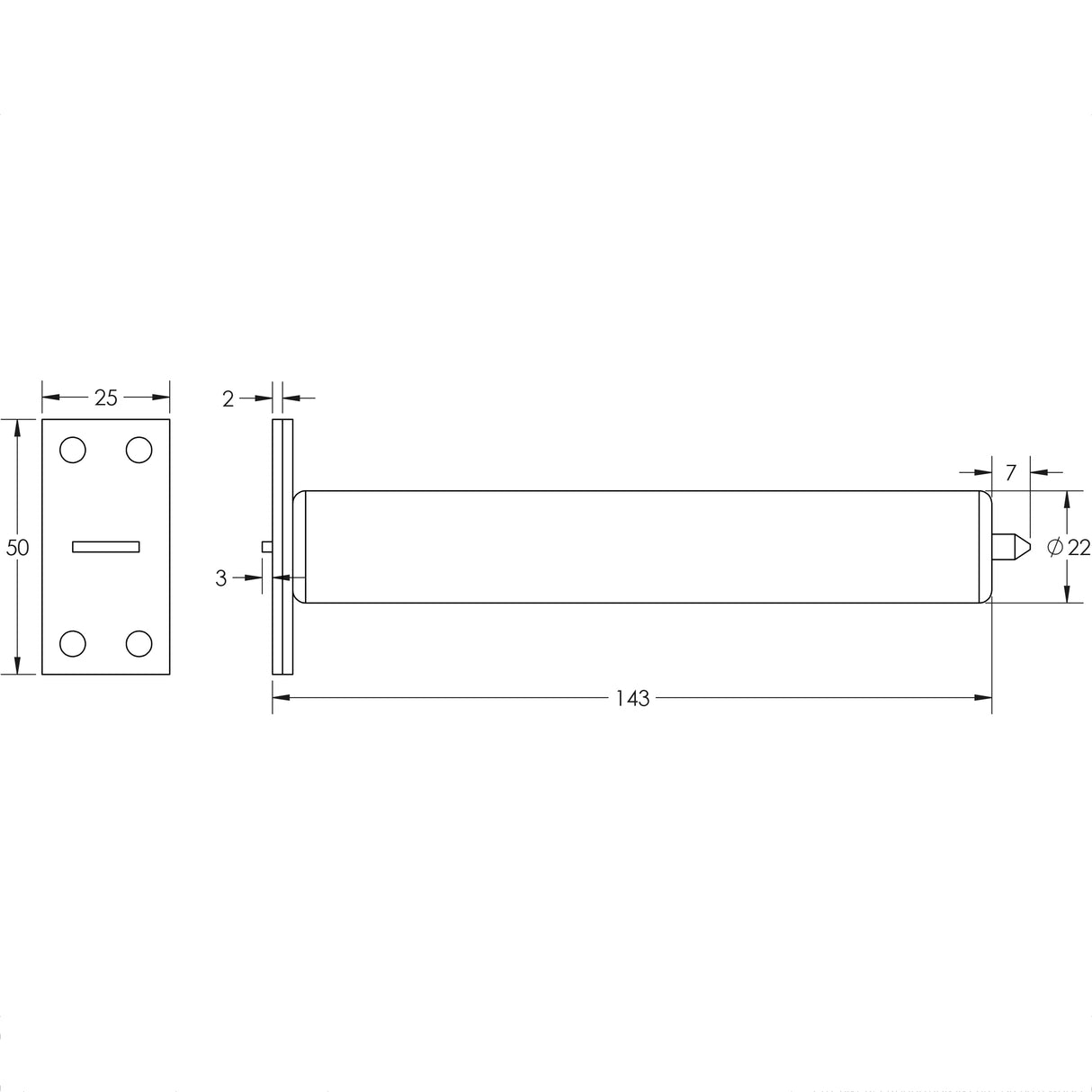 Technical drawing of of Frelan - Jedo Concealed Door Closer with Rectangular Plate 140mm Electro Brassed Sku. JW900EB