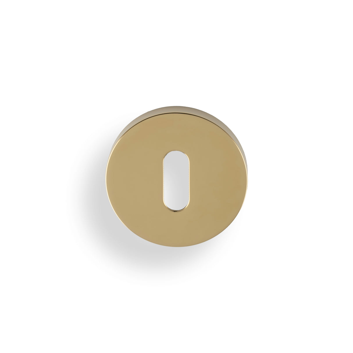 High quality image of Valli Lock Profile Push-on Round Rosette Escutcheon - Polished Brass PVD| Sku. K1103PBPVD |Trade Door Handles.