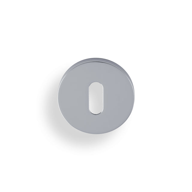 High quality image of Valli Lock Profile Push-on Round Rosette Escutcheon - Polished Chrome PVD| Sku. K1103PCPVD |Trade Door Handles.