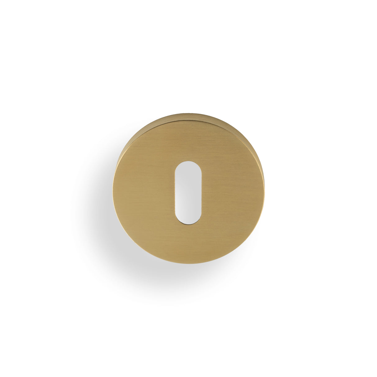 High quality image of Valli Lock Profile Push-on Round Rosette Escutcheon - Satin Brass PVD| Sku. K1103SBPVD |Trade Door Handles.