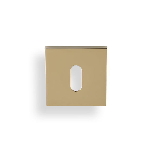 High quality image of Valli Lock Profile Push-on Square Rosette Escutcheon - Polished Brass PVD| Sku. K1103SQPBPVD |Trade Door Handles.