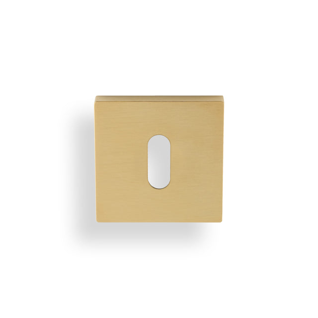 High quality image of Valli Lock Profile Push-on Square Rosette Escutcheon - Satin Brass PVD| Sku. K1103SQSBPVD |Trade Door Handles.