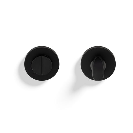 High quality image of Valli Turn & Release Screw-on Round Rosette - Matt Black PVD| Sku. K1104MBPVD |Trade Door Handles.