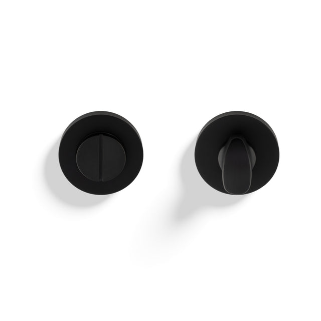 High quality image of Valli Turn & Release Screw-on Round Rosette - Matt Black PVD| Sku. K1104MBPVD |Trade Door Handles.
