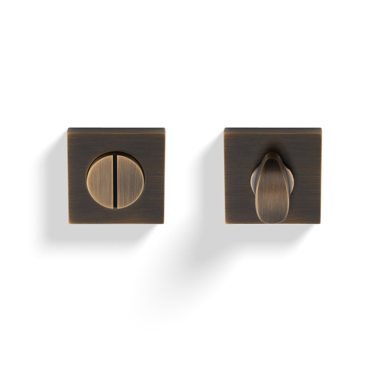 High quality image of Valli Turn & Release Push-on Square Rosette - Antique Brass| Sku. K1104SQAB |Trade Door Handles.