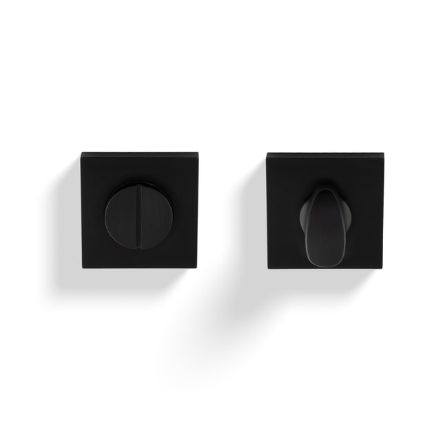 High quality image of Valli Turn & Release Push-on Square Rosette - Matt Black PVD| Sku. K1104SQMBPVD |Trade Door Handles.