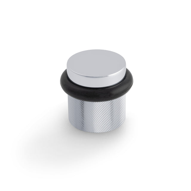 High quality image of Valli 38 x 35mm - Floor Mounted Knurled Doorstop - Concealed Fix - Polished Chrome PVD| Sku. K1301PCPVD |Trade Door Handles.