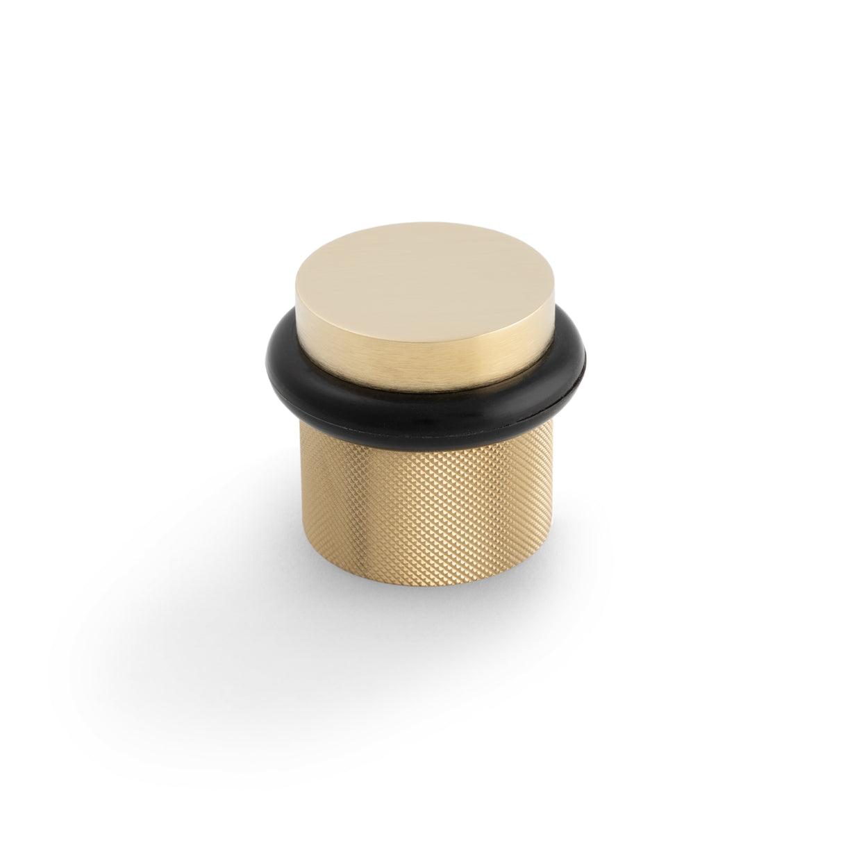 High quality image of Valli 38 x 35mm - Floor Mounted Knurled Doorstop - Concealed Fix - Satin Brass PVD| Sku. K1301SBPVD |Trade Door Handles.