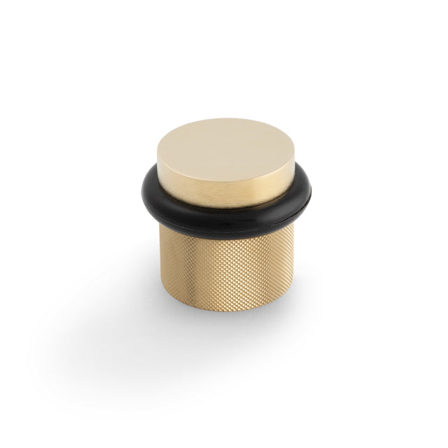 High quality image of Valli 38 x 35mm - Floor Mounted Knurled Doorstop - Concealed Fix - Satin Brass PVD| Sku. K1301SBPVD |Trade Door Handles.