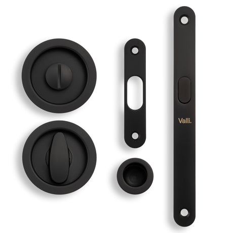 High quality image of Valli Radius Sliding Door Set - Matt Black PVD| Sku. K1500MBPVD |Trade Door Handles.