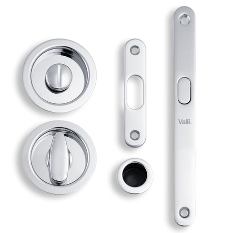 High quality image of Valli Radius Sliding Door Set - Polished Chrome PVD| Sku. K1500PCPVD |Trade Door Handles.