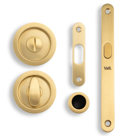 High quality image of Valli Radius Sliding Door Set - Satin Brass PVD| Sku. K1500SBPVD |Trade Door Handles.