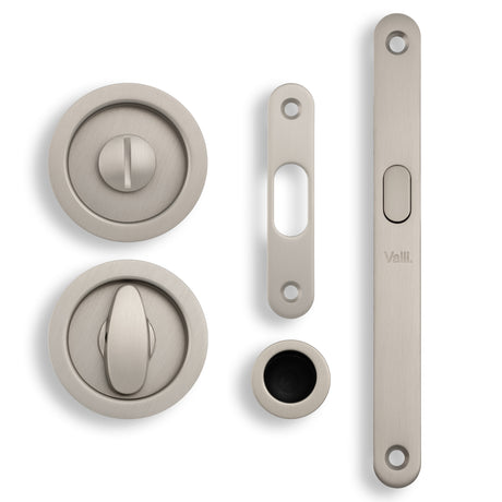 High quality image of Valli Radius Sliding Door Set - Satin Nickel PVD| Sku. K1500SNPVD |Trade Door Handles.
