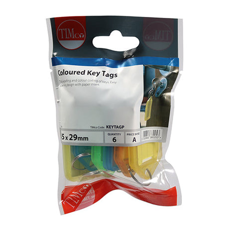 This is an image of Timco - Coloured Key Tags Mixed Colours (6 Pieces TIMpac) KEYTAGP