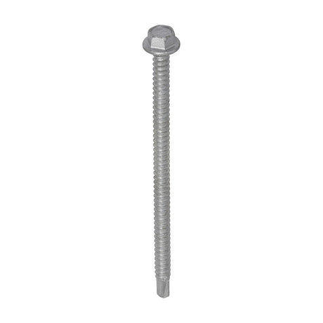 This is an image of Timco - Metal Construction Light Section Screws - Hex - Self-Drilling - Exterior - Silver Organic 5.5 x 100mm - (100 PCS Box) L100B