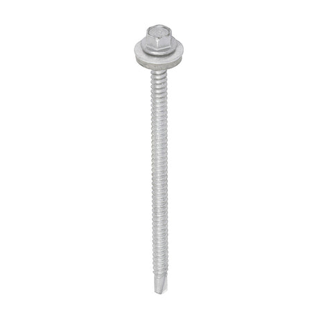 This is an image of Timco - Metal Construction Light Section Screws - Hex - EPDM Washer - Self-Drilling - Exterior - Silver Organic 5.5 x 100mm - (100 PCS Box) L100W16B