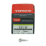 This is an image of Timco - Metal Construction Light Section Screws - Hex - Self-Drilling - Exterior - Silver Organic 5.5 x 25mm - (100 PCS Box) L25B