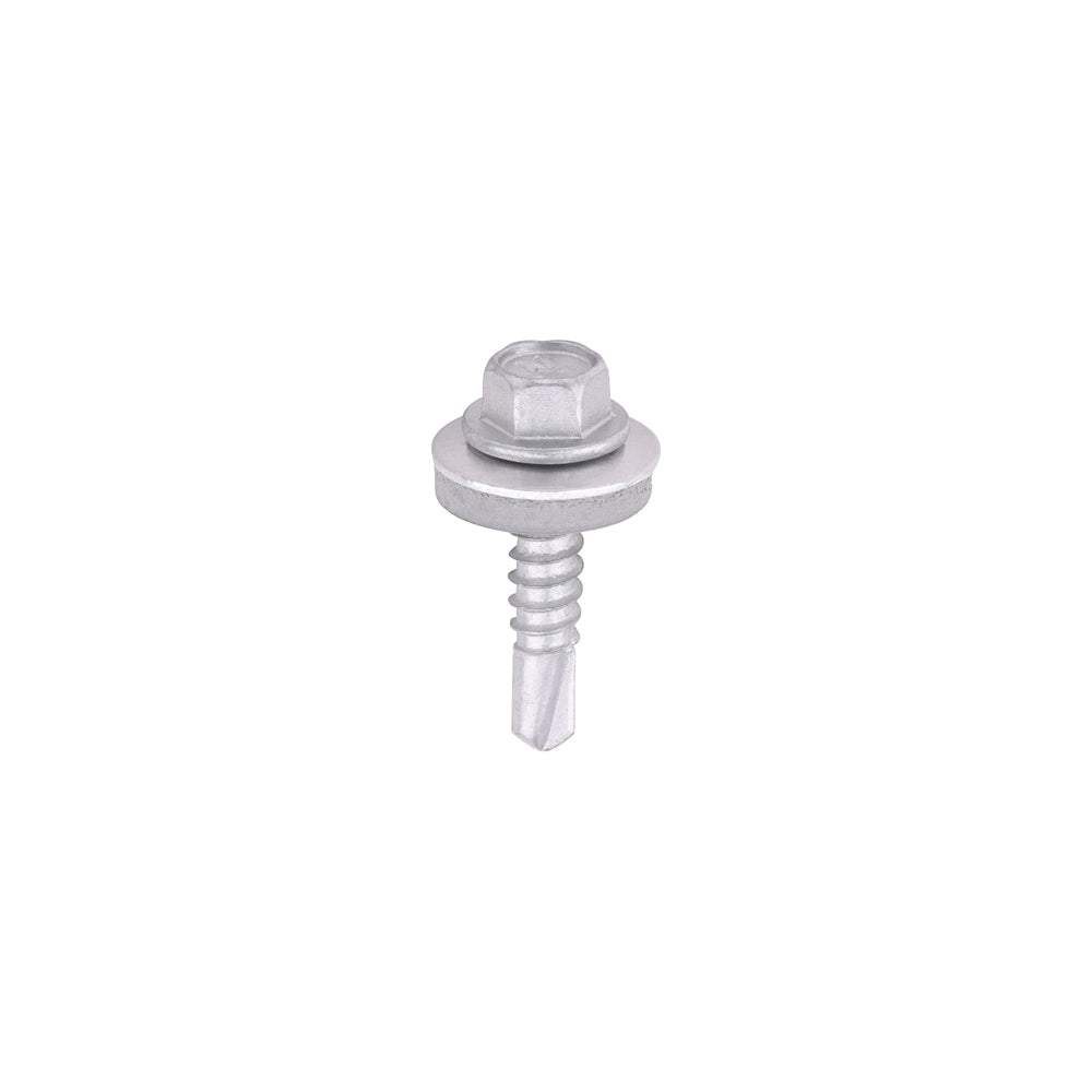 This is an image of Timco - Metal Construction Light Section Screws - Hex - EPDM Washer - Self-Drilling - Exterior - Silver Organic 5.5 x 25mm - (100 PCS Box) L25W16B