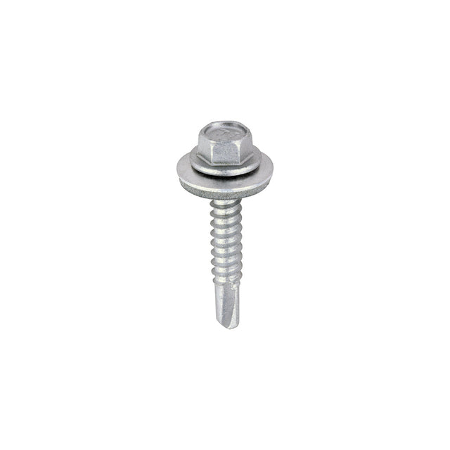 This is an image of Timco - Metal Construction Light Section Screws - Hex - EPDM Washer - Self-Drilling - Exterior - Silver Organic 5.5 x 32mm - (100 PCS Box) L32W16B