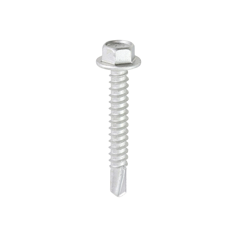 This is an image of Timco - Metal Construction Light Section Screws - Hex - Self-Drilling - Exterior - Silver Organic 5.5 x 38mm - (100 PCS Box) L38B
