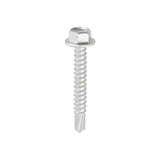 This is an image of Timco - Metal Construction Light Section Screws - Hex - Self-Drilling - Exterior - Silver Organic 5.5 x 38mm - (100 PCS Box) L38B