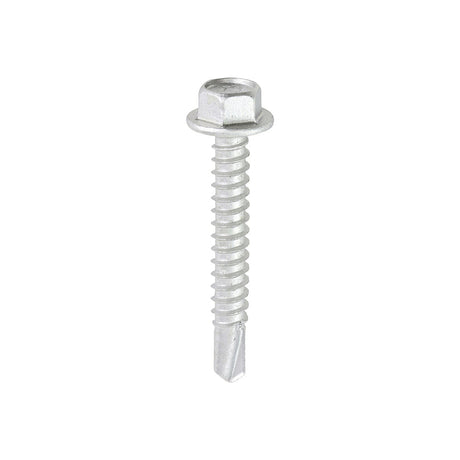 This is an image of Timco - Metal Construction Light Section Screws - Hex - Self-Drilling - Exterior - Silver Organic 5.5 x 38mm - (100 PCS Box) L38B