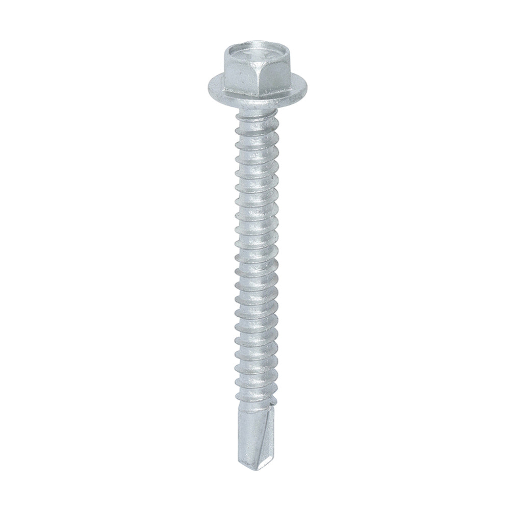 This is an image of Timco - Metal Construction Light Section Screws - Hex - Self-Drilling - Exterior - Silver Organic 5.5 x 50mm - (100 PCS Box) L50B