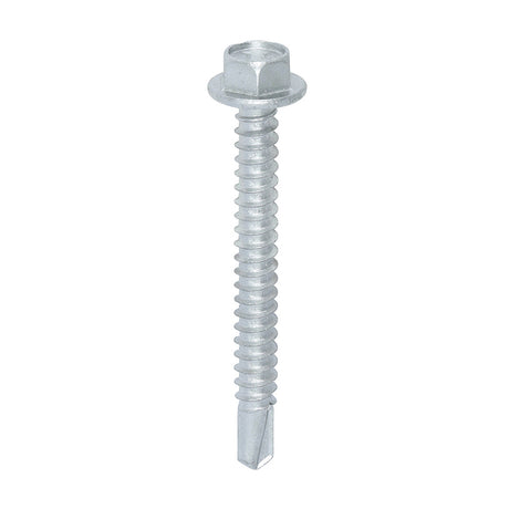 This is an image of Timco - Metal Construction Light Section Screws - Hex - Self-Drilling - Exterior - Silver Organic 5.5 x 50mm - (100 PCS Box) L50B