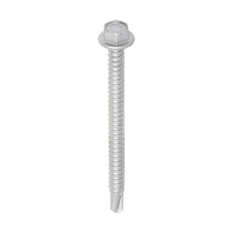 This is an image of Timco - Metal Construction Light Section Screws - Hex - Self-Drilling - Exterior - Silver Organic 5.5 x 70mm - (100 PCS Box) L70B