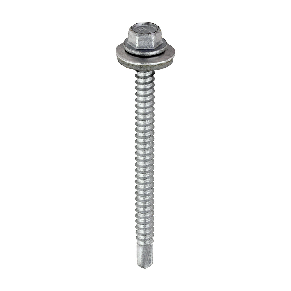 This is an image of Timco - Metal Construction Light Section Screws - Hex - EPDM Washer - Self-Drilling - Exterior - Silver Organic 5.5 x 70mm - (100 PCS Box) L70W16B