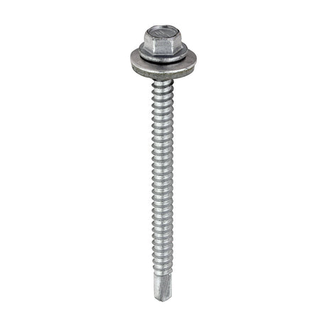 This is an image of Timco - Metal Construction Light Section Screws - Hex - EPDM Washer - Self-Drilling - Exterior - Silver Organic 5.5 x 70mm - (100 PCS Box) L70W16B