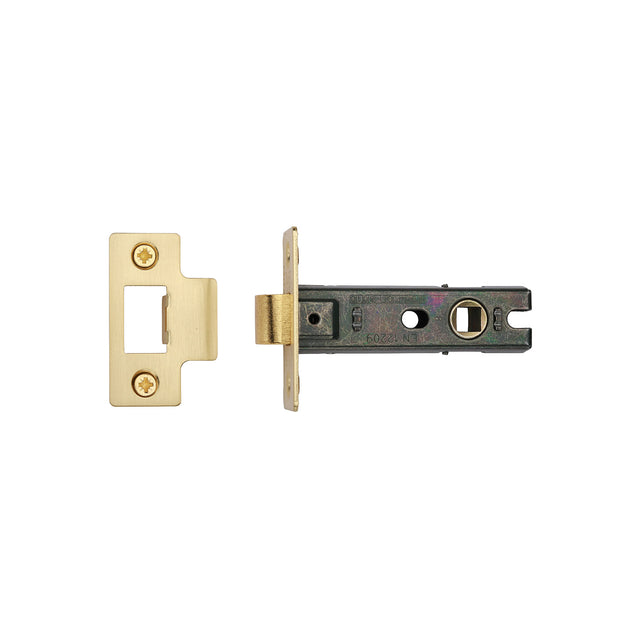 High quality image of the CE Tubular Latch 3" Satin Brass Finish | Sku. lal0082-sb | Discounted prices available from Trade Door Handles