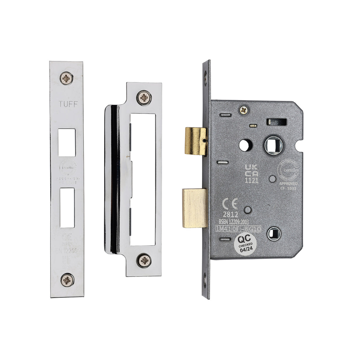High quality image of the CE 3 Lever Bathroom Lock 2 1/2" Polished Chrome/Nickel Finish | Sku. lal1422-pc-pn | Discounted prices available from Trade Door Handles