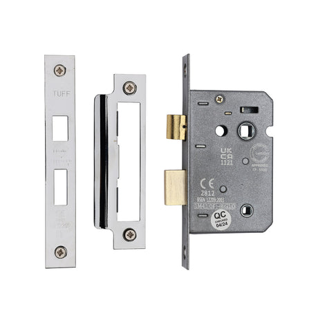 High quality image of the CE 3 Lever Bathroom Lock 2 1/2" Polished Chrome/Nickel Finish | Sku. lal1422-pc-pn | Discounted prices available from Trade Door Handles