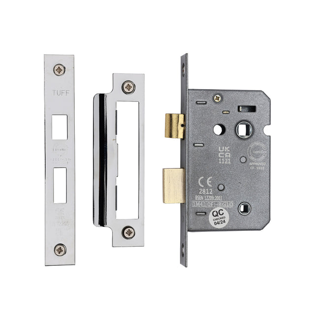High quality image of the CE 3 Lever Bathroom Lock 2 1/2" Polished Chrome/Nickel Finish | Sku. lal1422-pc-pn | Discounted prices available from Trade Door Handles