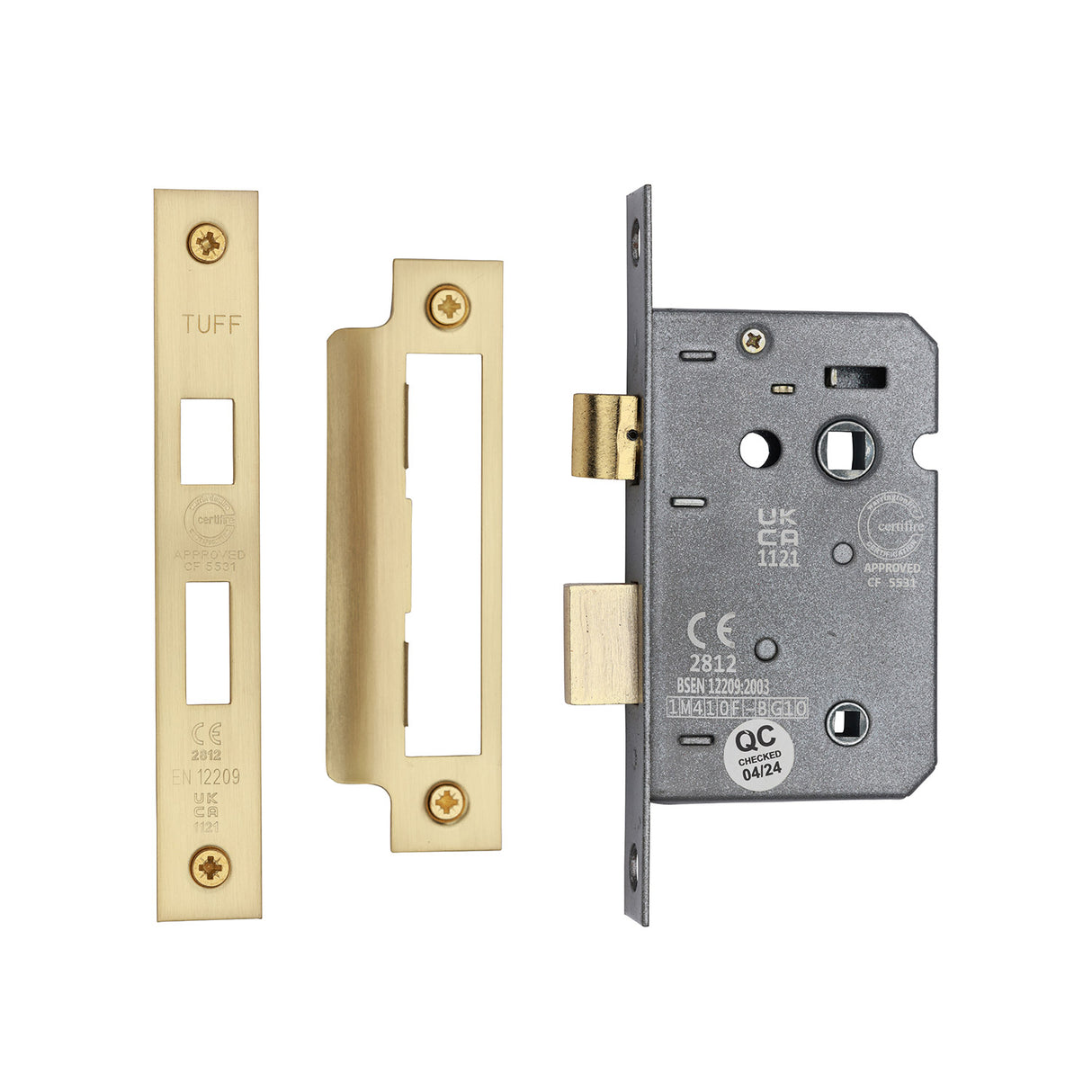 High quality image of the CE 3 Lever Bathroom Lock 2 1/2" Satin Brass Finish | Sku. lal1422-sb | Discounted prices available from Trade Door Handles
