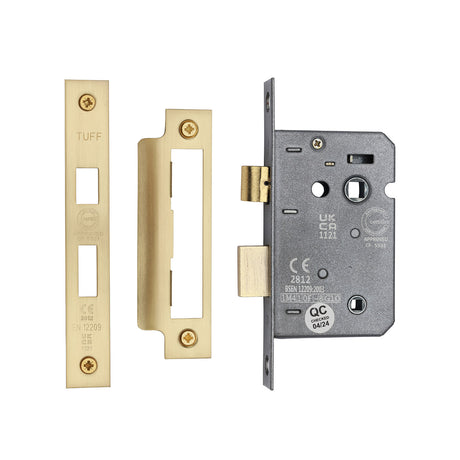 High quality image of the CE 3 Lever Bathroom Lock 2 1/2" Satin Brass Finish | Sku. lal1422-sb | Discounted prices available from Trade Door Handles