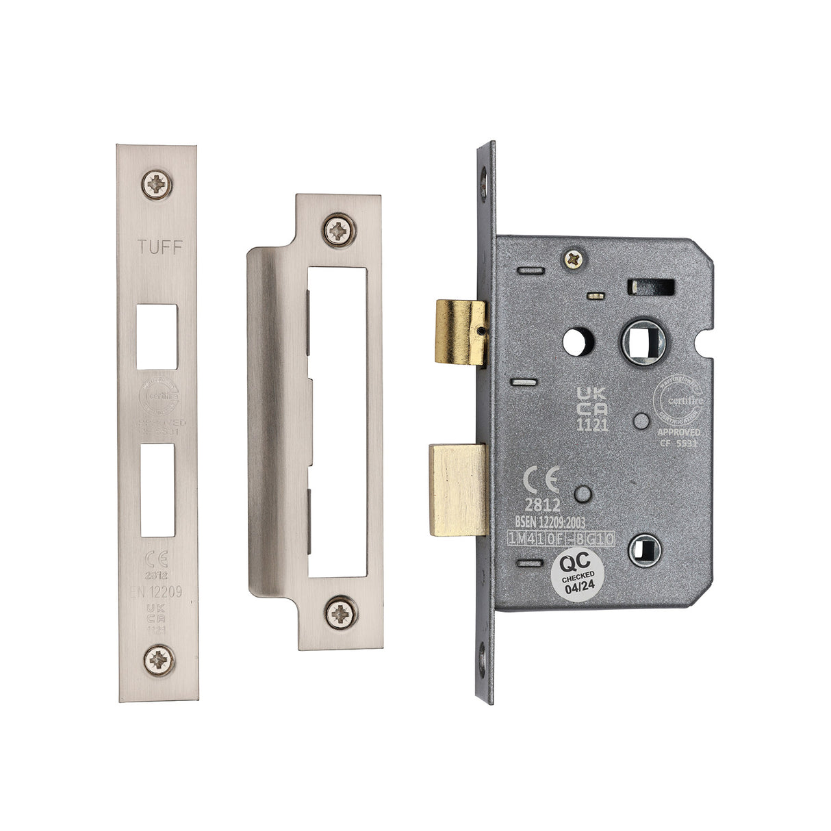 High quality image of the CE 3 Lever Bathroom Lock 2 1/2" Satin Nickel/ Chrome Finish | Sku. lal1422-sn-sc | Discounted prices available from Trade Door Handles