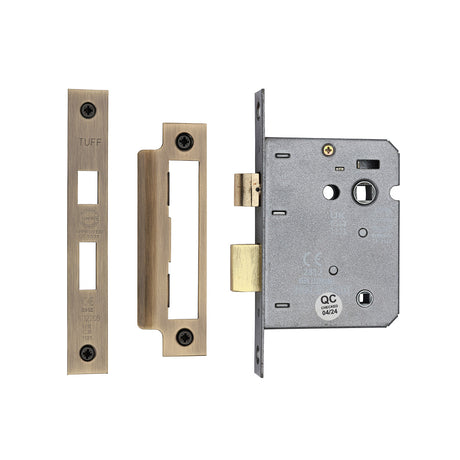 High quality image of the CE 3 Lever Bathroom Lock 3" Antique Brass Finish | Sku. lal1423-at | Discounted prices available from Trade Door Handles