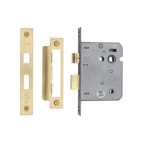 High quality image of the CE 3 Lever Bathroom Lock 3" Satin Brass Finish | Sku. lal1423-sb | Discounted prices available from Trade Door Handles