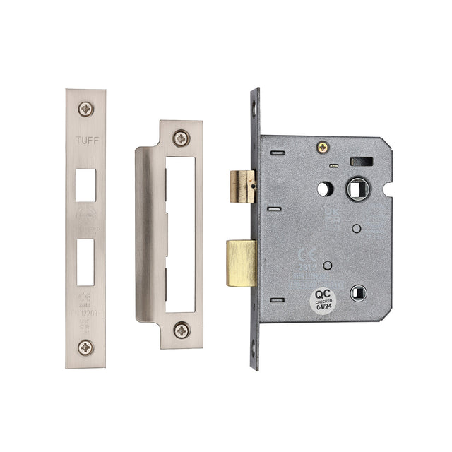 High quality image of the CE 3 Lever Bathroom Lock 3" Satin Nickel/ Chrome Finish | Sku. lal1423-sn-sc | Discounted prices available from Trade Door Handles