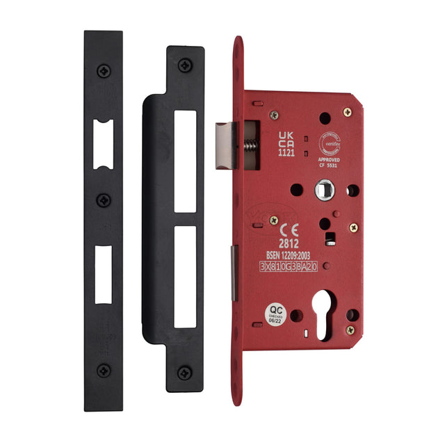 High quality image of the CE EuroProfile Lock Single Through (72mm Centre) Matt Black Finish | Sku. lal1631-blk | Discounted prices available from Trade Door Handles