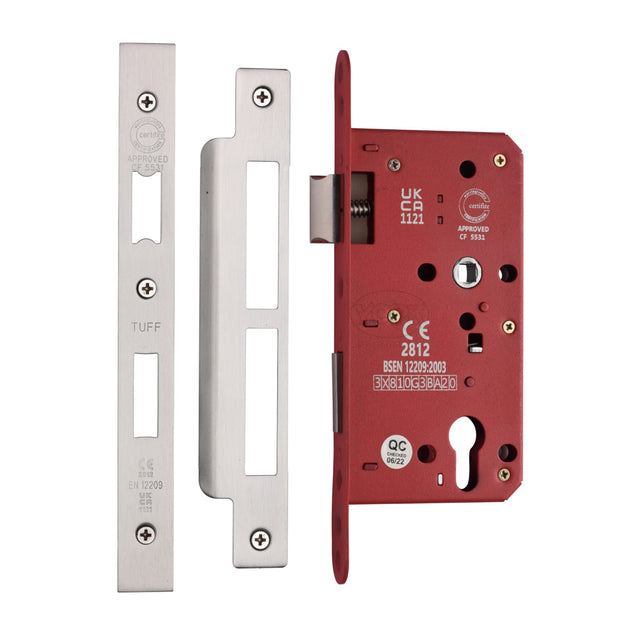 High quality image of the CE EuroProfile Lock Single Through (72mm Centre) Satin Nickel/ Chrome Finish | Sku. lal1631-sn-sc | Discounted prices available from Trade Door Handles