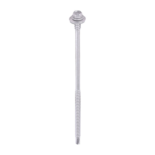 This is an image of Timco - Metal Construction Composite Panel Screws - Hex - EPDM Washer - Self-Drilling - Exterior - Silver Organic 5.5/6.3 x 150mm - (100 PCS Box) LH150W16B
