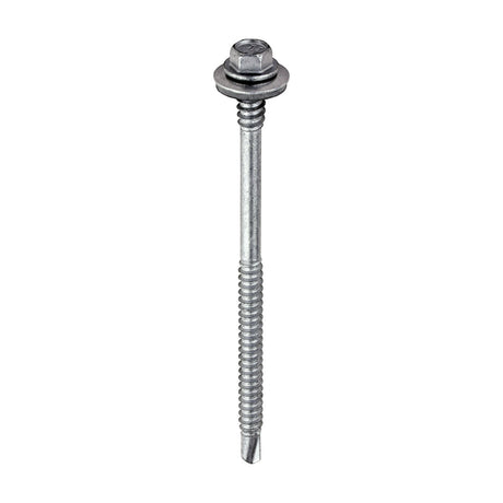 This is an image of Timco - Metal Construction Composite Panel Screws - Hex - EPDM Washer - Self-Drilling - Exterior - Silver Organic 5.5/6.3 x 98mm - (100 PCS Box) LH98W16B