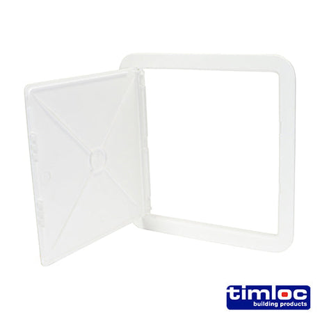This is an image of Timco - Timloc Access Panel - Plastic - Hinged - White - AP300 305 x 305mm (1 Each Bag) LOCAP300