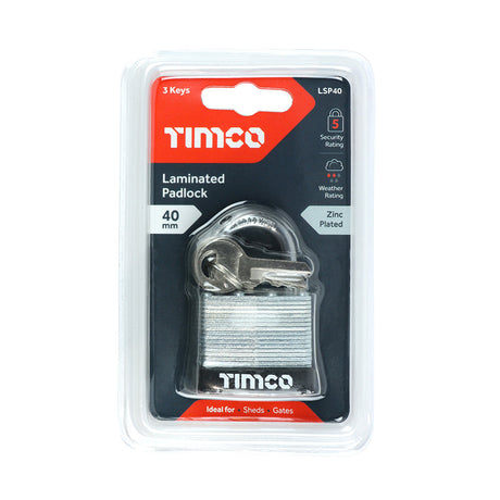 This is an image of Timco - Laminated Padlock 40mm (1 Each Backing Card) LSP40